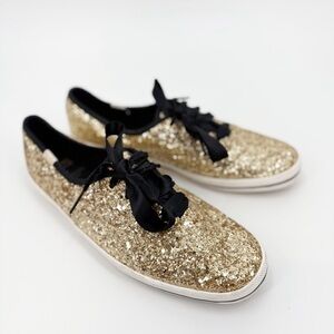 Kate Spade Keds‎ Gold Sparkle Glitter Canvas Tennis Shoes Size 9